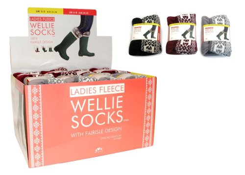 Calcetines largos de mujer para catiuscas, Mujer Niñas, color blue fairisle, tamaño 36-38