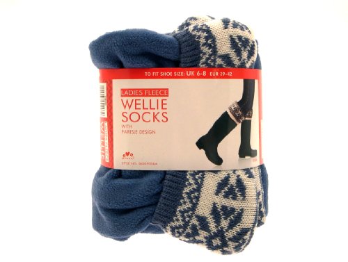 Calcetines largos de mujer para catiuscas, Mujer Niñas, color blue fairisle, tamaño 36-38