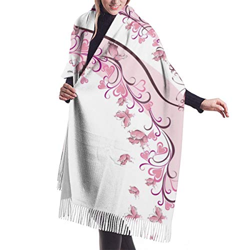 Cálido Bufandas de Invierno Decoraciones de boda, Flores Corazones Mariposas en vestido de novia Vestido de novia, Rosa claro Pashmina Chales mujer Bufandas