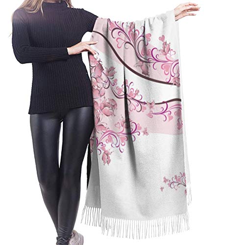 Cálido Bufandas de Invierno Decoraciones de boda, Flores Corazones Mariposas en vestido de novia Vestido de novia, Rosa claro Pashmina Chales mujer Bufandas