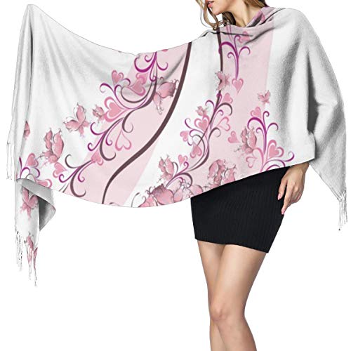 Cálido Bufandas de Invierno Decoraciones de boda, Flores Corazones Mariposas en vestido de novia Vestido de novia, Rosa claro Pashmina Chales mujer Bufandas