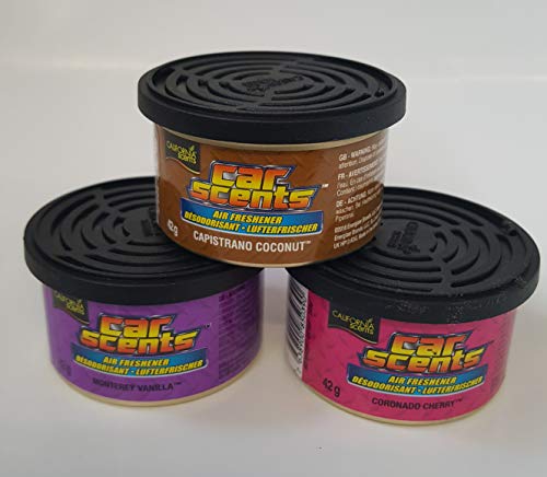 California Scents - Pack con 3 ambientadores para Coche - Olores: Cerezo Coronado + Vainilla de Monterey + Coco Capistrano