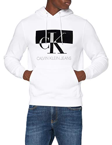 Calvin Klein Big CK Flock Hoodie Suéter, White, L para Hombre