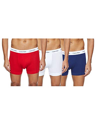 Calvin Klein Hombre - Pack de 3 bóxers de tiro medio - Cotton Stretch, Multicolor (I03 White/Red Ginger/Pyro Blue), XL, (Pack de 3)