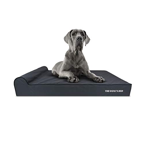 Cama ortopédica para perro The Dog's Bed XXL gris con ribete negro, cama de espuma viscoelástica premium impermeable para perro