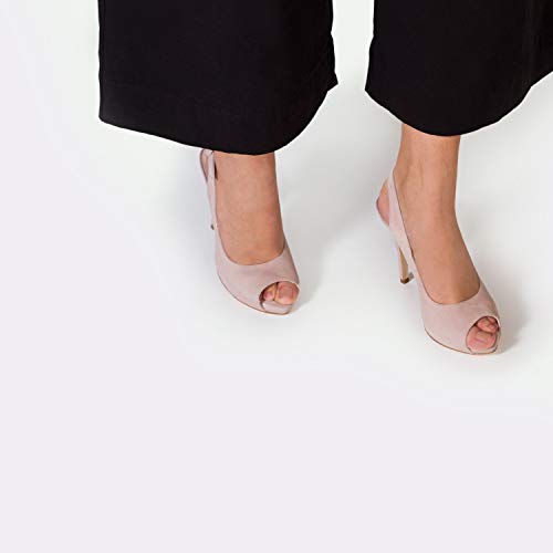 Camila - Sandalias Destalonadas de Vestir para Mujer en Piel - Peep Toe - Tacon Alto Fino Aguja 10 cm - Plataforma 1 cm - Zapatos Fiesta Elegantes Verano - Nude Maquillaje Rosa - Rosa 36 EU