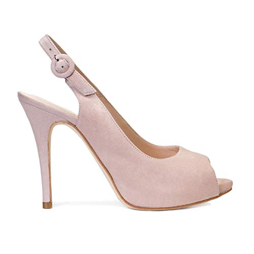 Camila - Sandalias Destalonadas de Vestir para Mujer en Piel - Peep Toe - Tacon Alto Fino Aguja 10 cm - Plataforma 1 cm - Zapatos Fiesta Elegantes Verano - Nude Maquillaje Rosa - Rosa 36 EU