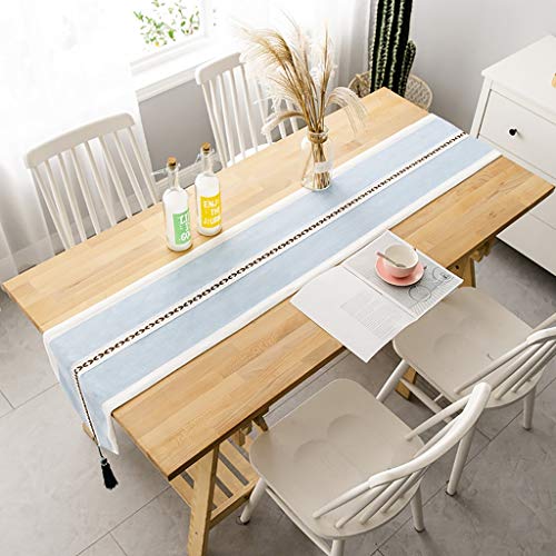 Caminos De Mesa Rectangulares Casas Cenar Patrón Camino De Mesa Lavable Lisa Anchura De Algodón De Lino Árbol Manteles Casa DecoracióN NavideñA Y AñO Nuevo Azul Con Borlas, 2 Colores Regalo de Vacacio