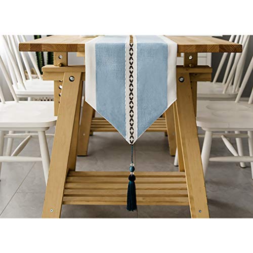 Caminos De Mesa Rectangulares Casas Cenar Patrón Camino De Mesa Lavable Lisa Anchura De Algodón De Lino Árbol Manteles Casa DecoracióN NavideñA Y AñO Nuevo Azul Con Borlas, 2 Colores Regalo de Vacacio