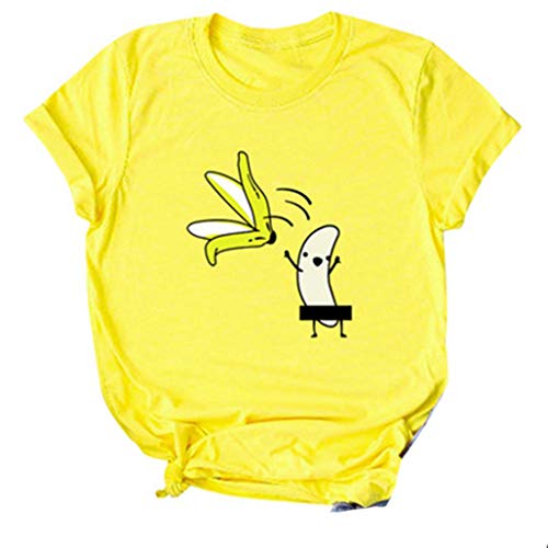 Camiseta Casual con Estampado De PláTano para Mujer, Verano, Manga Corta, Concisa, Camiseta Dulce Y Linda para Mujer, Cuello Redondo, Camisetas Divertidas