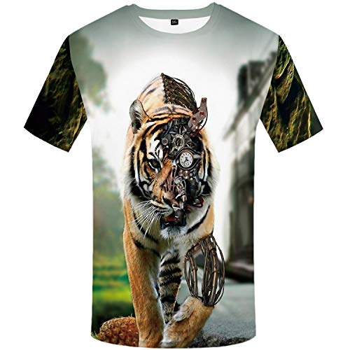 Camiseta de Manga Corta con Estampado de Tigre león 3D colour6 XXL,Camisa Hawaiana Hombre Estampado en 3D Botón Informal Abajo Playa Camisa Manga Corta Aloha