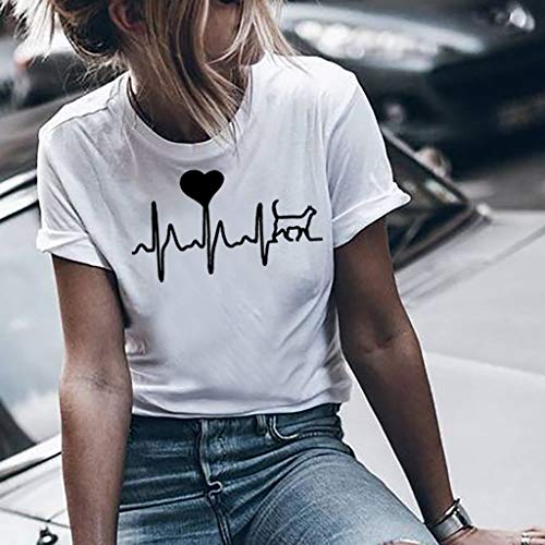 Camiseta de Mujer Manga Corta Corazón Impresión Blusa Camisa Cuello Redondo Promociones Verano Blusa Mujer Top