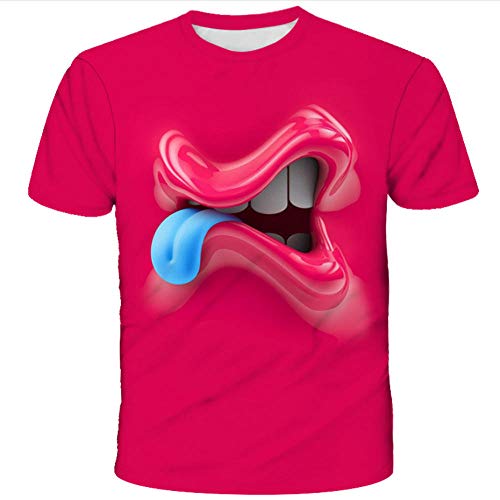 Camiseta Estampada En 3D para Parejas,Tops Casuales De Cuello Redondo De Verano De Secado Rápido,Labios Creativos Y Estampado De Lengua Azul Rosa Roja Manga Corta-3Xl
