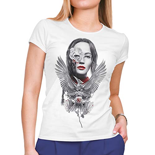 Camiseta Mujer Cine Hunger Games Sinsajo - Mockingjay (Blanco, S)