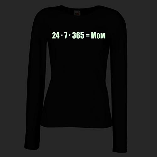 Camisetas de Manga Larga para Mujer La Mejor mamá - Amor Usted Mensaje de la mamá - cumpleaños, día de Madres, Regalos del Aniversario (Small Negro Fluorescente)