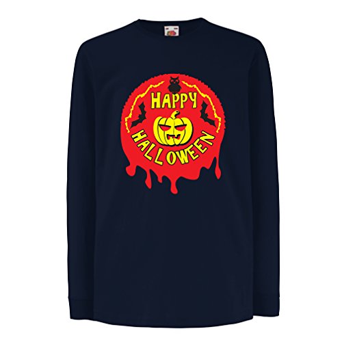 Camisetas de Manga Larga para Niño Happy Halloween! - Party Clothes - Pumpkins, Owls, Bats (7-8 Years Azul Multicolor)