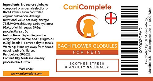 CaniComplete Relajantes para Gatos, Perros, Mascotas Glóbulos de Flores de Bach - Tranquilizante Natural para El Miedo y el Estrés - Pet Remedy