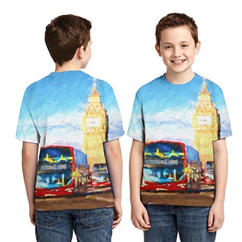 Capital Red Boat Famoso Big Ben Londres Inglaterra Gran Bretaña Brush Bus City Camiseta histórica para niños Camiseta de Manga Corta Camiseta Divertida clásica M