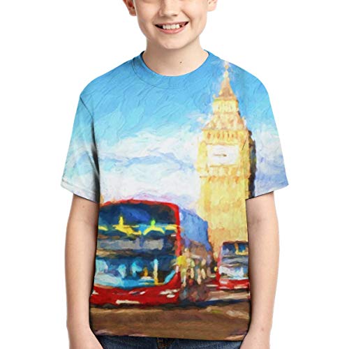 Capital Red Boat Famoso Big Ben Londres Inglaterra Gran Bretaña Brush Bus City Camiseta histórica para niños Camiseta de Manga Corta Camiseta Divertida clásica M