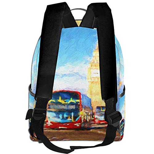 Capital Red Boat Famoso Big Ben Londres Inglaterra Gran Bretaña Brush Bus City Histórico Mochilas duraderas para Estudiantes de Primaria Intermedia Secundaria