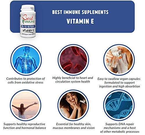 Cápsulas de Vitamina E con fórmula mejorada 100% natural 500UI 100 vegano cápsulas hechas sin maltrato animal