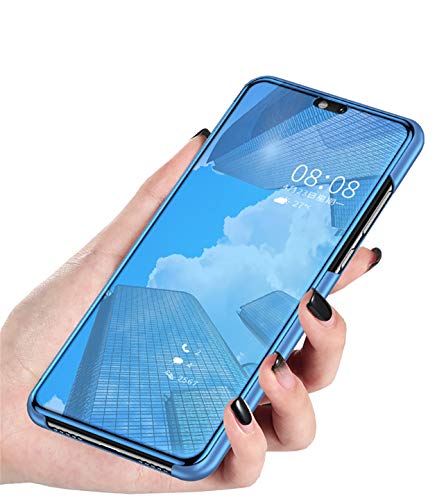 Carcasa Galaxy A7 2018 Funda Case Mirror Funda Flip Tapa Libro Carcasa Funda de Espejo Flip Caso Galaxy A9 2018 Duro Espejo Soporte Shell Cover para Samsung Galaxy A7 2018 (Galaxy A9 2018, Azul)