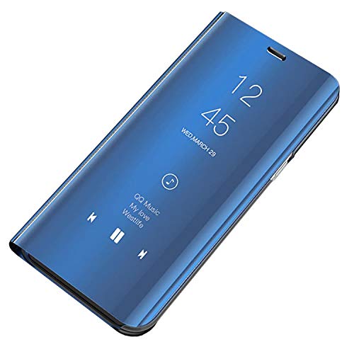 Carcasa Galaxy A7 2018 Funda Case Mirror Funda Flip Tapa Libro Carcasa Funda de Espejo Flip Caso Galaxy A9 2018 Duro Espejo Soporte Shell Cover para Samsung Galaxy A7 2018 (Galaxy A9 2018, Azul)