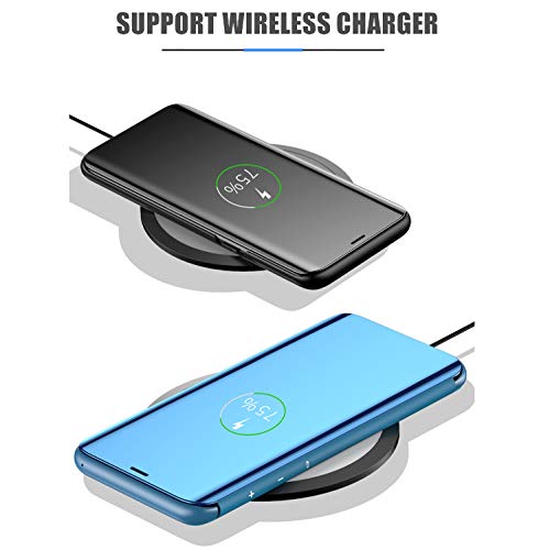 Carcasa Galaxy A7 2018 Funda Case Mirror Funda Flip Tapa Libro Carcasa Funda de Espejo Flip Caso Galaxy A9 2018 Duro Espejo Soporte Shell Cover para Samsung Galaxy A7 2018 (Galaxy A9 2018, Azul)