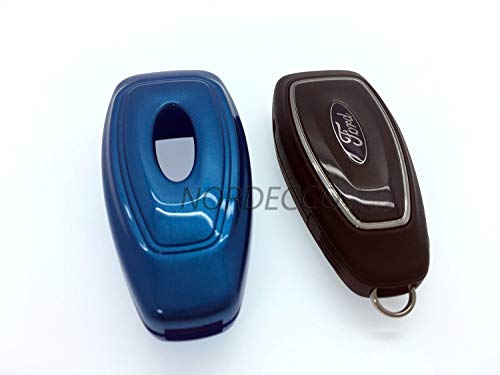 Carcasa para llavero de plástico duro BS, brillante, para Ford S-MAX / B-MAX / C-MAX / Focus / Mondeo / Kuga / Fiesta / Fusion ST, 3 botones, mando a distancia, sin llave, color azul