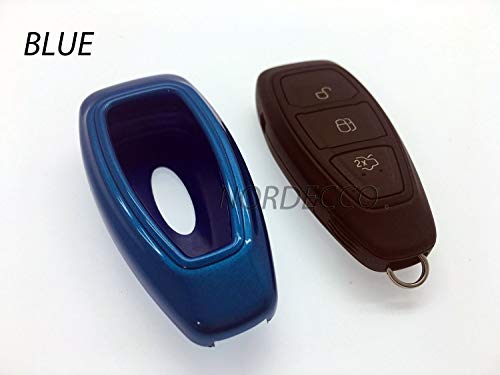 Carcasa para llavero de plástico duro BS, brillante, para Ford S-MAX / B-MAX / C-MAX / Focus / Mondeo / Kuga / Fiesta / Fusion ST, 3 botones, mando a distancia, sin llave, color azul