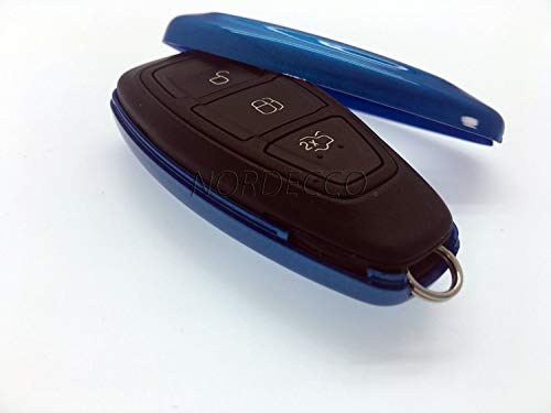 Carcasa para llavero de plástico duro BS, brillante, para Ford S-MAX / B-MAX / C-MAX / Focus / Mondeo / Kuga / Fiesta / Fusion ST, 3 botones, mando a distancia, sin llave, color azul