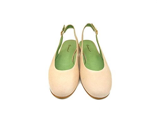 Carling - Bailarinas Planas Casual de Vestir para Mujer en Piel con Talon Abierto - Tacon Bajo 1 cm - Zapatos Comodos Hechos en España, Maquillaje, Talla 38
