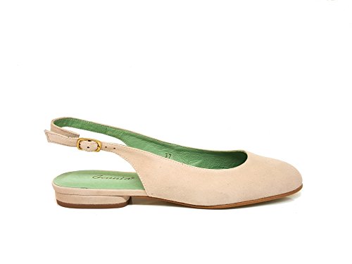 Carling - Bailarinas Planas Casual de Vestir para Mujer en Piel con Talon Abierto - Tacon Bajo 1 cm - Zapatos Comodos Hechos en España, Maquillaje, Talla 38