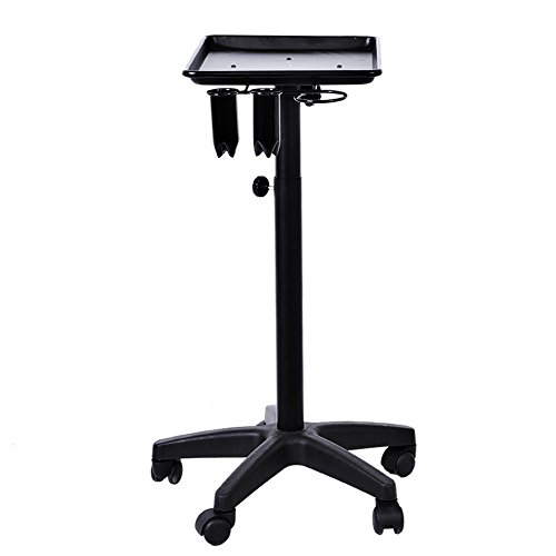 Carro de peluquería con ruedas de aluminio para salón de belleza con 2 tazas y 1 anillo de metal con cinco pies de rueda libre para salones, tiendas, sanitarios y dentistas, color negro