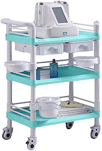 Carro multifunción portátil de mano Camiones Carro Portátil Heavy Duty utilidad médica verde de la compra en la rueda de nivel 3 Abs belleza Spa balanceo Compras coche con suciedad Cubo cajones 100-15