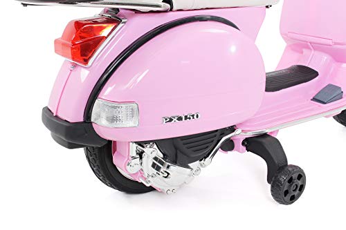 CARS12V Moto ELÉCTRICA para NIÑOS Vespa Licencia Oficial 12V, Asiento DE Cuero, PORTAMALETAS, 2 Motores 35 W (Rosa)