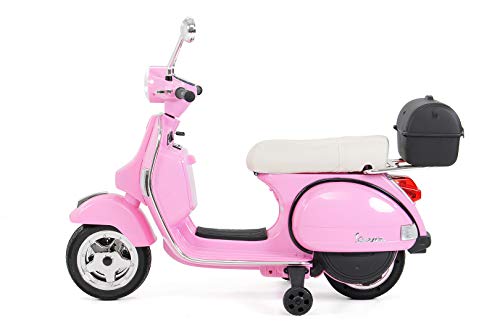 CARS12V Moto ELÉCTRICA para NIÑOS Vespa Licencia Oficial 12V, Asiento DE Cuero, PORTAMALETAS, 2 Motores 35 W (Rosa)
