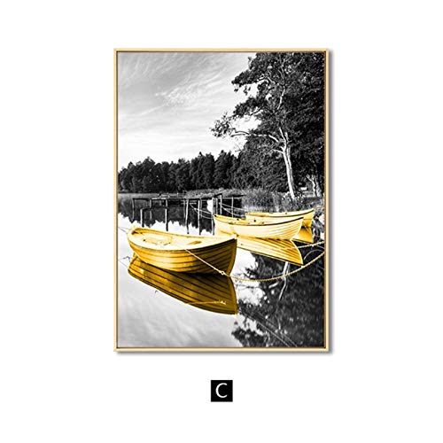 Cartel nórdico Golden Boat Canvas Art Coastal Print Wall Painting Decoración del hogar Imágenes para la sala de estar Decoración del hogar- 50x70cmx3 sin marco
