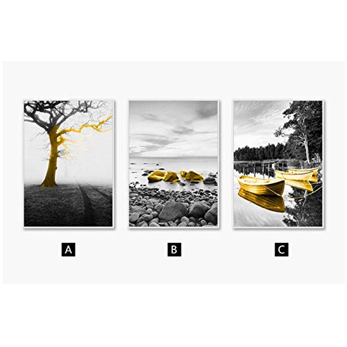 Cartel nórdico Golden Boat Canvas Art Coastal Print Wall Painting Decoración del hogar Imágenes para la sala de estar Decoración del hogar- 50x70cmx3 sin marco