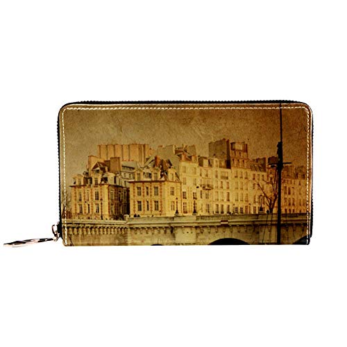Cartera con cremallera alrededor de la mujer y el embrague del teléfono, hermosa calles parisinas bolsa de viaje de piel Clutch Holder Organizador de tarjetas, muñequeras carteras