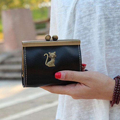 Cartera de pequeña Piel Monedero de Elegante y Moda Negro para Mujer y Niña por ESAILQ R