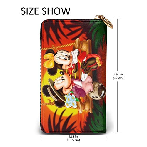 Cartera de piel auténtica de Mickey Minnie, de alta calidad, con cremallera, monedero, monedero largo, paquete de tarjetas para hombres y mujeres