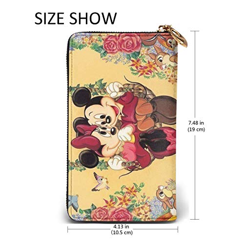 Cartera de piel auténtica de Mickey Minnie, de alta calidad, con cremallera, monedero, monedero largo, paquete de tarjetas para hombres y mujeres