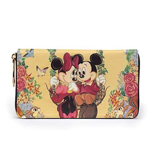 Cartera de piel auténtica de Mickey Minnie, de alta calidad, con cremallera, monedero, monedero largo, paquete de tarjetas para hombres y mujeres