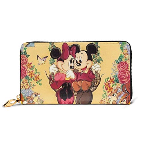 Cartera de piel auténtica de Mickey Minnie, de alta calidad, con cremallera, monedero, monedero largo, paquete de tarjetas para hombres y mujeres