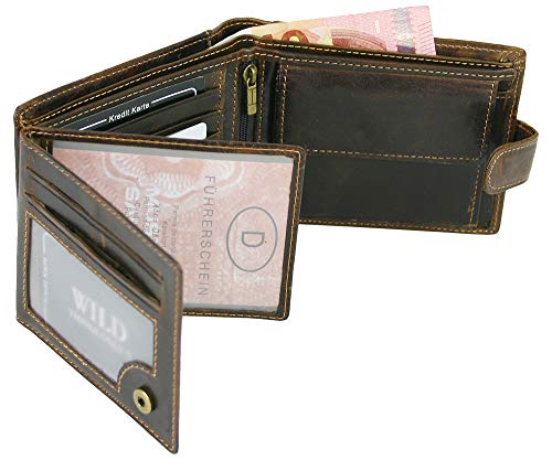 Cartera de piel con cierre de trabilla para hombre, marrón