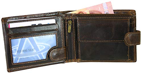 Cartera de piel con cierre de trabilla para hombre, marrón