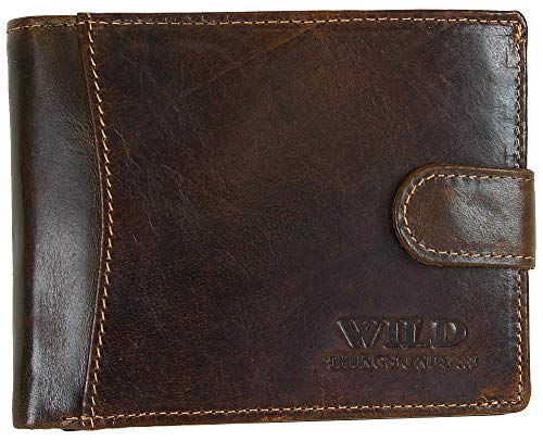 Cartera de piel con cierre de trabilla para hombre, marrón