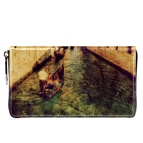 Cartera y Cartera para teléfono con Cierre de Cremallera, diseño Vintage de Canal en Venecia, Bolso de Viaje de Piel, Organizador de Tarjetas, Carteras Color 4 8.07x1x4.53 in