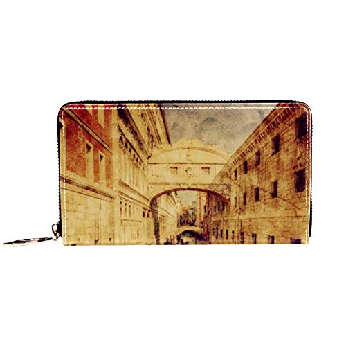 Cartera y Cartera para teléfono con Cierre de Cremallera, diseño Vintage de Canal en Venecia, Bolso de Viaje de Piel, Organizador de Tarjetas, Carteras Color 4 8.07x1x4.53 in